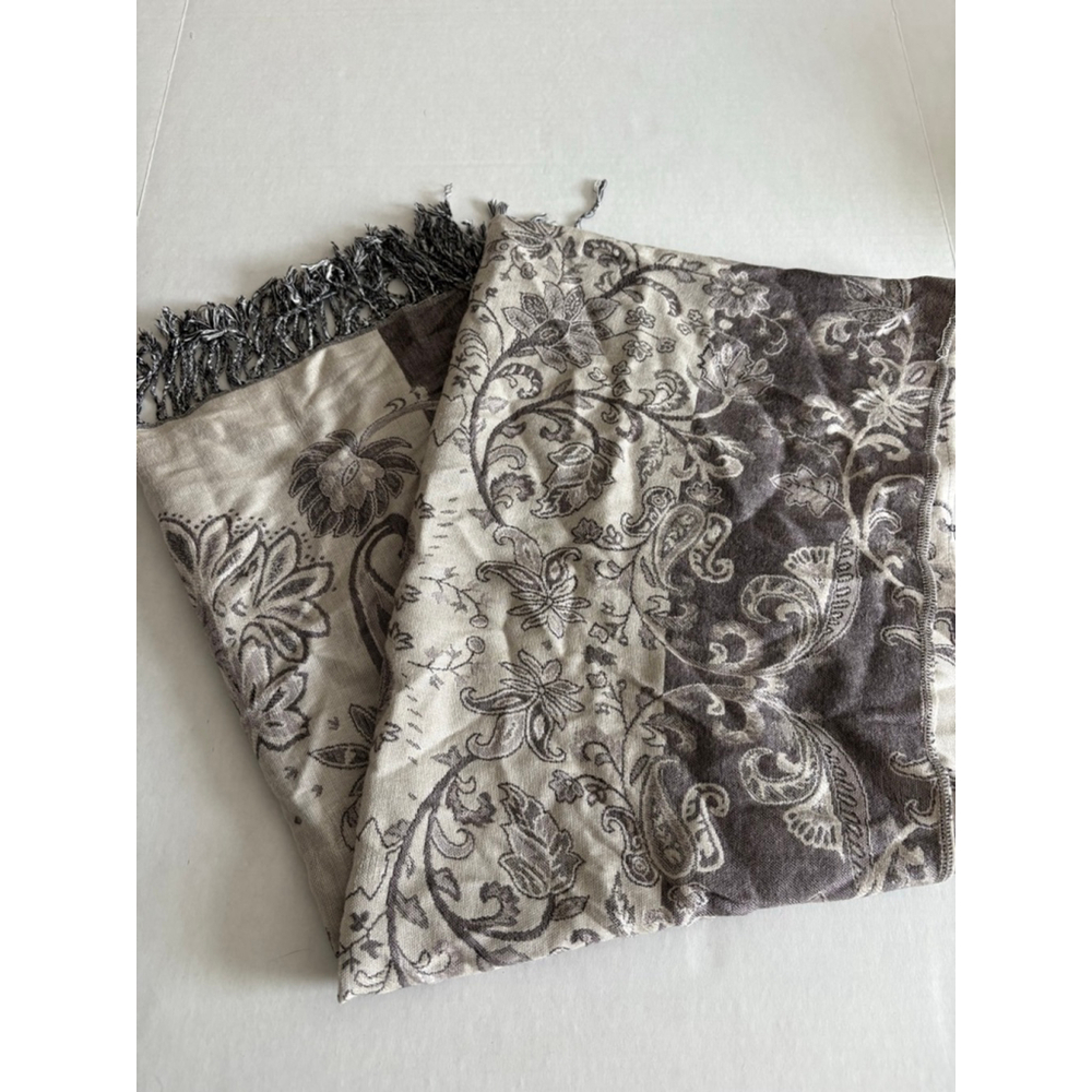 Women's Pashmina Gray Beige Paisley Pashmina Scarf One Size